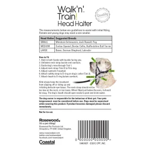 walk 'n train Head Halter back of packaging with how to fit steps