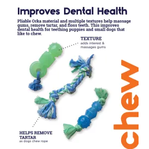 Mini Dental Puppy Chew Toys green and blue chew toys with benefits of dental health