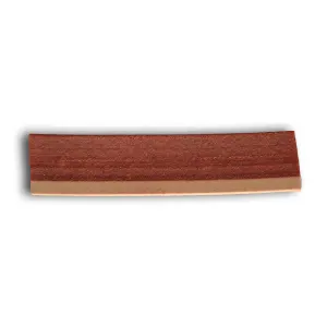 BBQ Bacon Strips Dog Treats side view of the red and white bacon strp