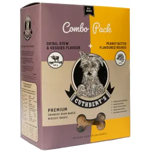 Oxtail & Peanut Butter Dog Biscuits - Combo Pack purple and yellow packaging