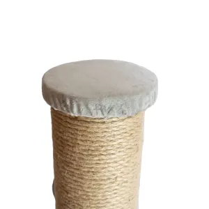 Yenna Cat Scratch Post close up of twine with velvet top of post
