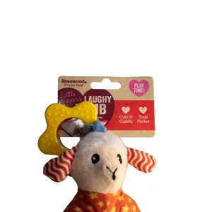 Rosewood Little Nippers Laughy Lamb close up of face with yellow rubber teething chew
