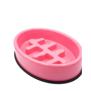 Anti-Scoff Pet Bowl - Fishbone pink close up displaying the fishbone ridges