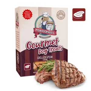 Montgomery’s Grilled Steak Dog Biscuits in carton packaging