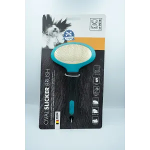 Oval Slicker Brush For Dogs in packaging blue design with black handle