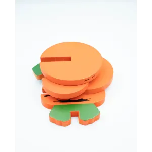 Woodies 3D Carrot Toy For Small Pets disassembled, orange wooden pieces