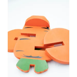 Woodies 3D Carrot Toy For Small Pets close up orange wooden pieces