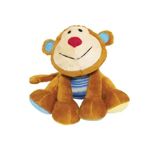 Marvin Monkey Plush Dog Toy brown and white with blue accents