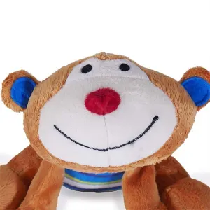 Marvin Monkey Plush Dog Toy close up of face with red and clack accents