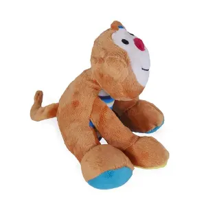 Marvin Monkey Plush Dog Toy side view, brown and blue colors