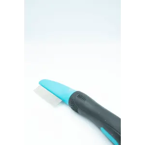 Pet Flea Comb black handle with blue comb and metal teeth section