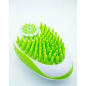 2-in-1 Pet Bath and Groom Brush angled view of green bttom