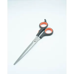 Grooming Scissors For Dogs out of packaging with black and red handle