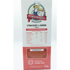 Montgomery’s Strawberry and Banana Dog Biscuits side of box with ingredients
