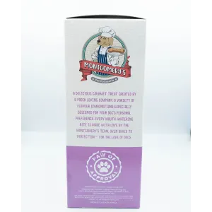 Montgomery’s Pork and Apple Dog Biscuits side of box with information story