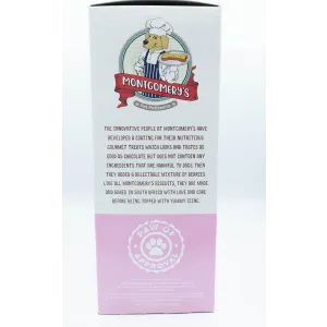 Montgomery’s Berrylicious Iced Dog Biscuits side of packaging with information story