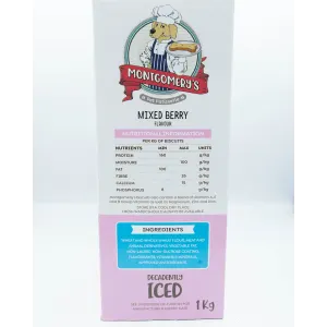 Montgomery’s Berrylicious Iced Dog Biscuits side of box with ingredients
