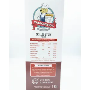 Montgomery’s Grilled Steak Dog Biscuits side of box with ingredients