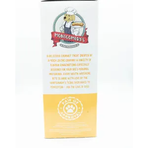 Montgomery’s Spanish Tomato and Butternut Dog Biscuits side of carton box with information story
