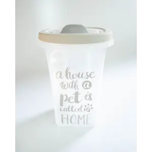Trendy Story Pet Food Container front view with transparent with grey lid container