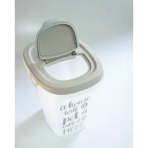 Trendy Story Pet Food Container top view with grey lid opened