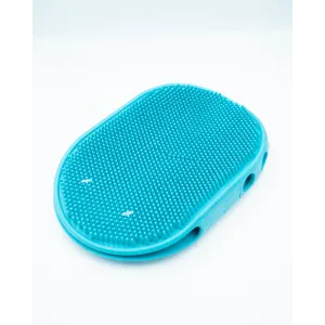 Rubber Grooming Mitt for Dogs blue rubber back side