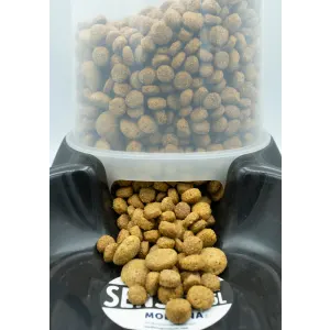 Sensiflo Cat Food & Water Dispenser black color close up with kibble