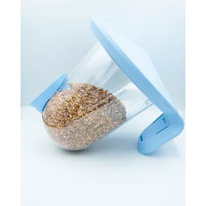 Singing Friend Seed Feeder For Birds side view of blue color with seeds inside