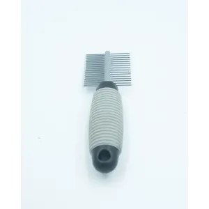 Combi Grooming Comb for Small Pets close up of rubber grey handle with black accents