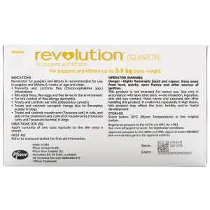 Revolution for Puppies and Kittens Mixed Parasite Spot On back of packaging with information