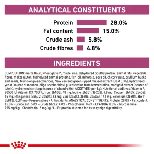 Royal Canin Mobility Adult Cat Food analytical constituents