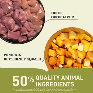 Acana Free-Run Duck Dog Food duck liver and pumpkin at 50 percent