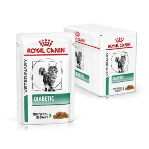 Royal Canin Diabetic Wet Cat Food single pouch and box of twelve
