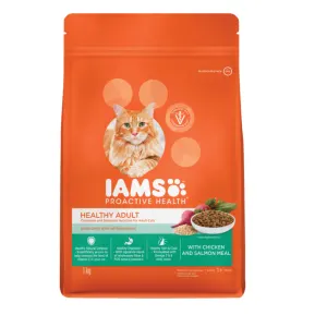 Iams Adult Chicken and Salmon Cat Food with beet pulp in orange packaging