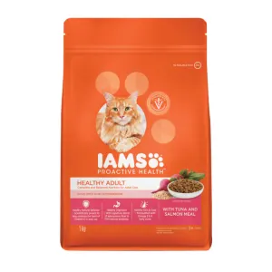 Bright orange bag of Iams adult ocean fish cat food