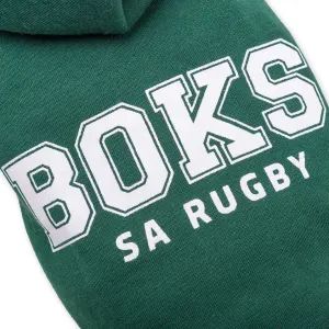 Dog Days Official Boks Rugby Dog Hoodie close up of BOKS logo