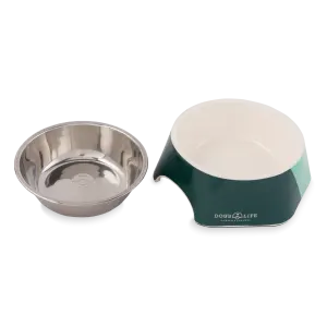 2-In-1 Hexagon Melamine & Stainless Steel Pet Bowl blue with steel bowl on the side