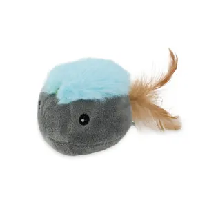 Hero Mouse Cat Toy grey and blue with feathers