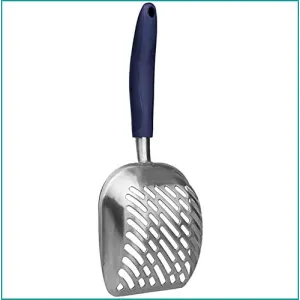 Chrome Cat Litter Scoop back view chrome scoop with blue handle