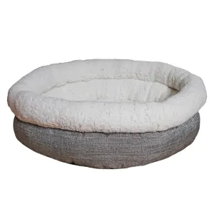 Deep Tweed Teddy Bear Pet Bed grey tweed outer and white fleece inner