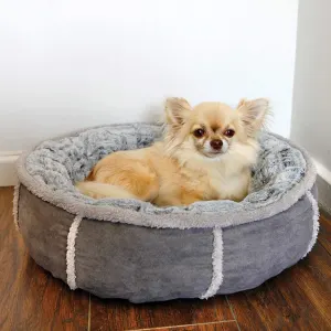 Deep Plush Grey Donut Pet Bed lifestyle with small dog