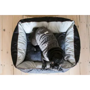 Dog's Life Premium Country Waterproof Bed - Black lifestyle top view with black Frenchie