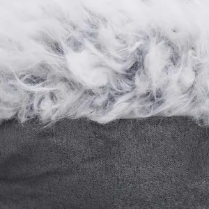 Lion Faux Suede Pet Bed close up of grey bed with fluffy inside