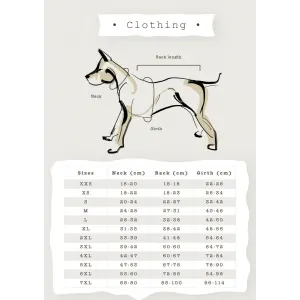 Dog’s Life Boston Terrier Design Dog Pyjamas - Black sizing chart