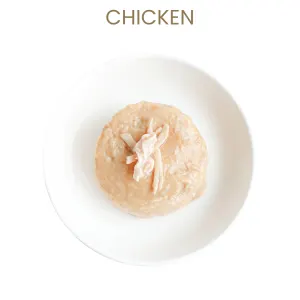 Kit Cat Mousse With Meal Topper Adult Cat Treat chicken on white plate