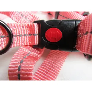 Reflective Supersoft Webbing Dog Harness close up of pink safety lock buckle