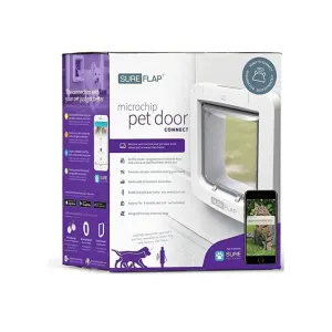 SureFlap Microchip Connect Pet Door in purple and white packaging