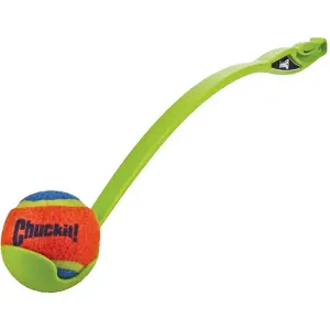 Chuckit! Classic Launcher - Medium Ball front view green with blue and orange ball