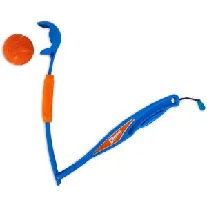Chuckit! Fetch & Fold Ball Launcher half folded with orange ball