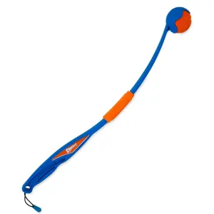 Chuckit! Fetch & Fold Ball Launcher extended fully with orange ball